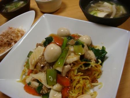 五目あんかけかた焼きそば定食