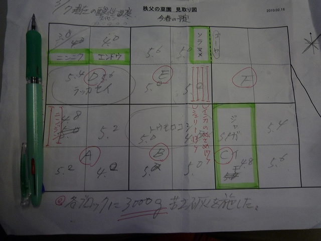 エクセルで　圃場の見取り図作成。