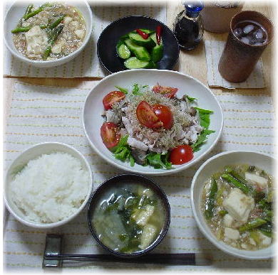 冷しゃぶサラダ、あんかけ豆腐…