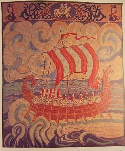タペストリーのヴァイキング船