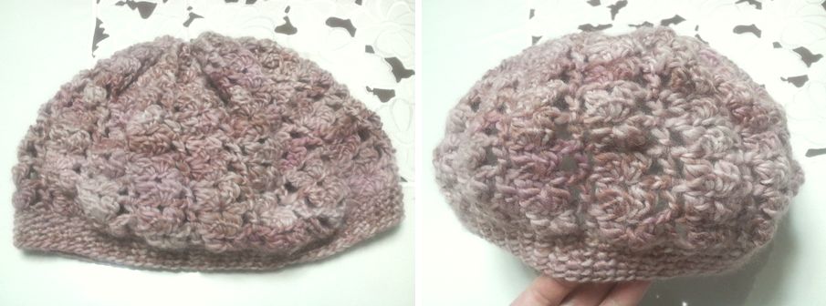 桜色の段染め毛糸のフワフワ帽子 20081107