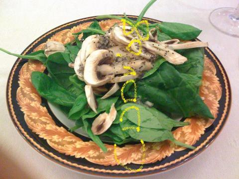 ほうれん草とマッシュルームのサラダ、ポピーシードドレッシング