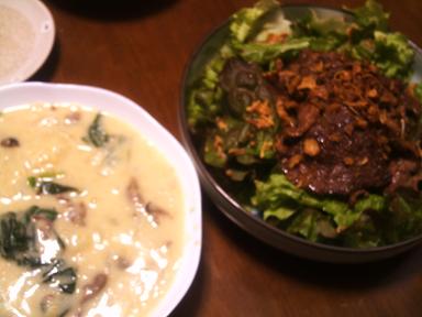 クリームシチューと焼肉サラダ