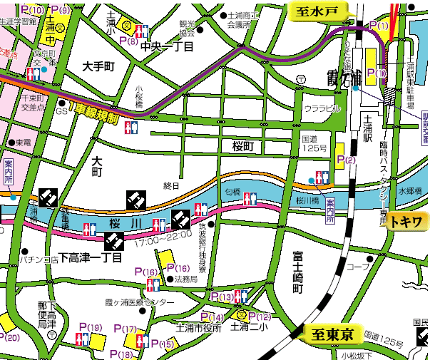 土浦全国花火大会拡大図とトイレ(左側）