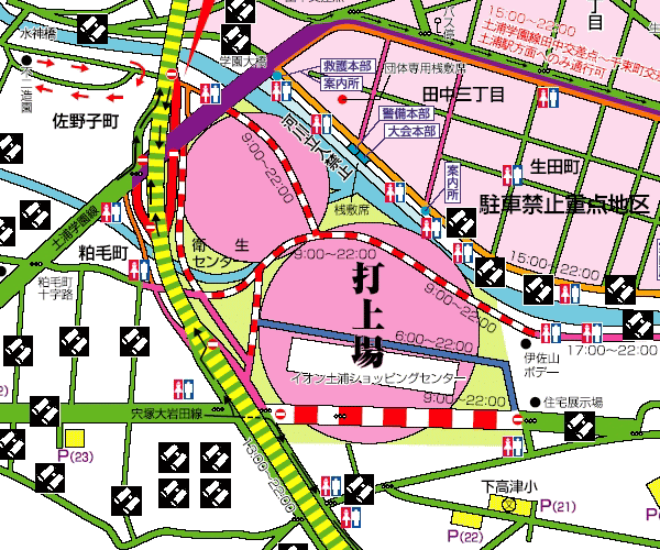 土浦全国花火大会拡大図とトイレ（右側）