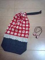 巾着＆くるみボタン髪ゴム