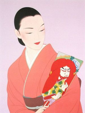 鶴田一郎『羽子板を持てる女性（連獅子）』