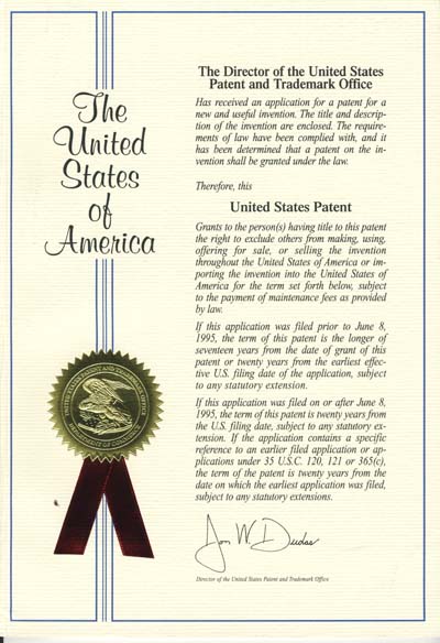 米国特許証
