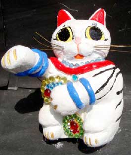 乙川人形 招き猫☆置物 六代目 杉浦寛作 土人形 オブジェ