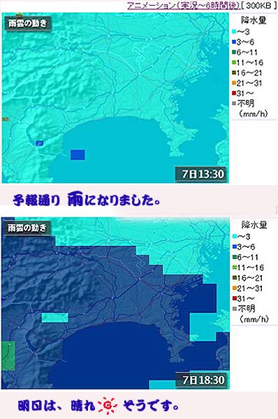 神奈川県の雨雲の動き