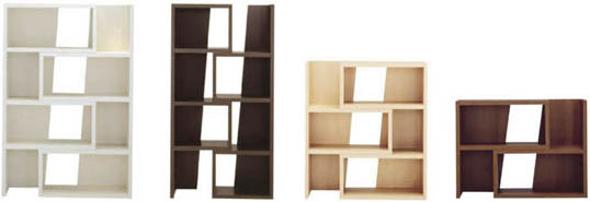 斜めカットのデザイン　オープンラック型収納家具