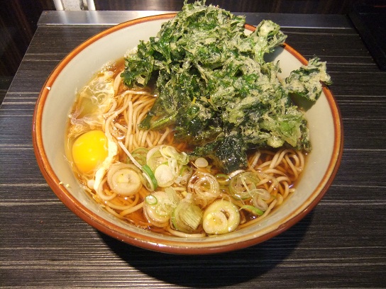 文殊＠浅草の春菊天そば＋玉子１