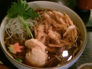 やぶ久＠日本橋の白海老のかき揚げと帆立の天ぷらそば２