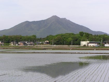 田に映る筑波山