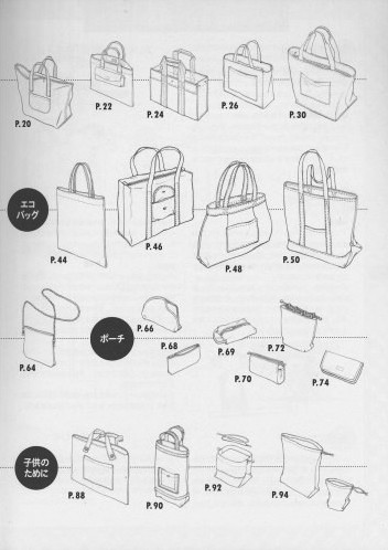 『バッグ作りの基礎ノート』全作品右ページ。