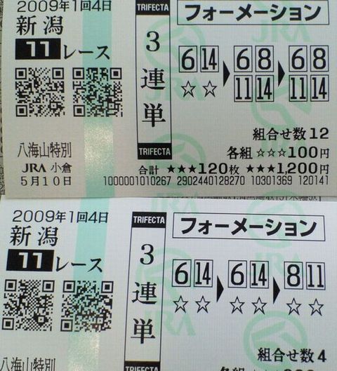 新潟11R　３連単　20090510