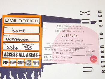 Ultravox at Brighton Dome 23.Apr.2009 Backstage Pass