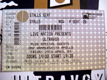 Ultravox Hammersmith Apollo 24.Apr.2009 Ticket
