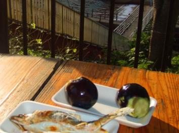 岩魚と大きな丸ナスの漬物