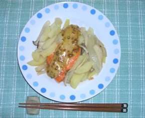 サーモンとお野菜の酒蒸し 味噌マヨソース