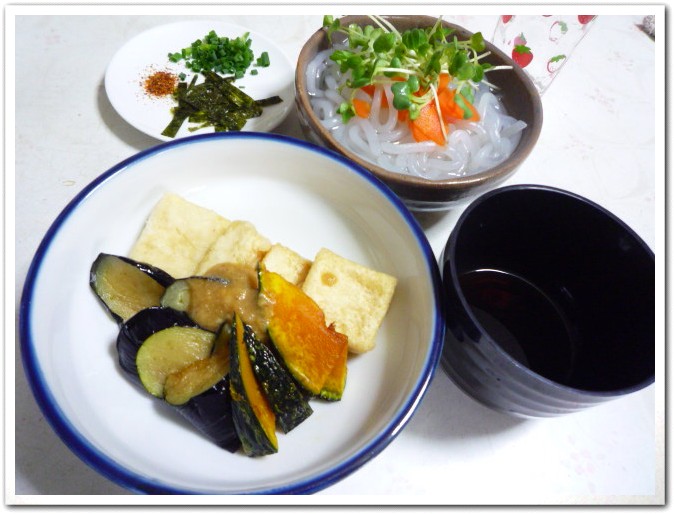20111123揚げ豆腐と野菜の甘味噌かけ