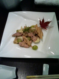 湯葉、豚肉、百合根の炒め物