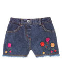 Denim Fiesta Crochet-Flower Short