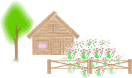 木と家と花