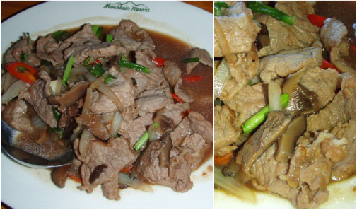 Fried sliced of Beef Oyster Sauce