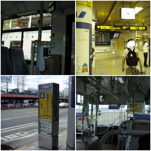ホテルからバスに乗り、JR福岡駅から地下鉄で空港へ、国内線から国際線ターミナルへの巡回バスにて