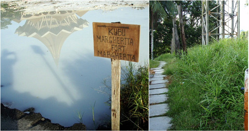 広くて大きな乳白色の水たまりの横を通り～