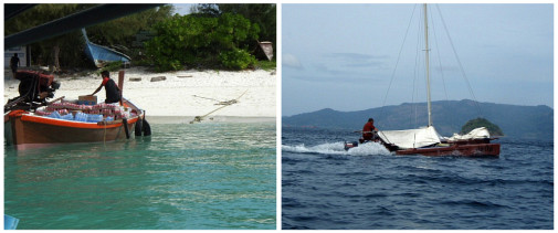 9:56 飲み物いっぱい載せた船の横から出発～　目的地はどこなんだろう楽しそうなおじさん(^o^)/~~