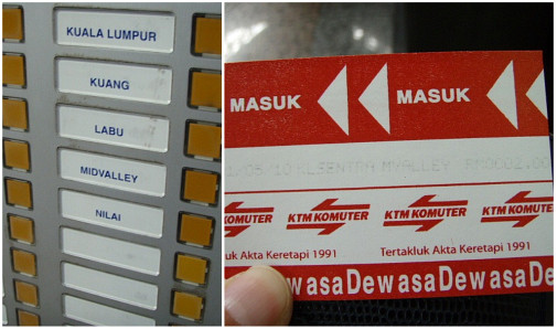 切符を買う。セントラルからミッドバレー往復１人2MYR