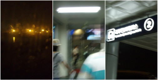 左) 20:35 大雨の釜山到着 右) 釜山駅方面バス乗り場２番