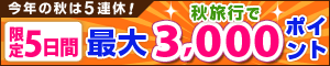 2009SW秋旅行で限定５日間最大3000ポイント♪