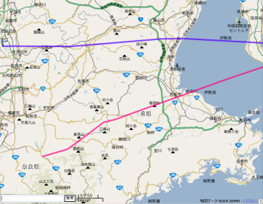 いつもより南側に航路を取った航跡（ピンク色）
