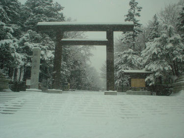 お正月には賑わうという北海道神宮の鳥居