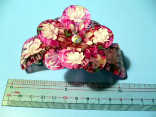 【バレッタ】　カメリアリボンカラフル（ピンク）