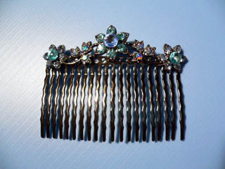 【ヘアコーム】　フラワーF（ライトブルー）ライトサファイア、アクアマリンなど