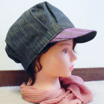 初の自作キャスケット（着用）