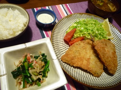 2012.01.23アジフライ＆ほうれん草ともやしのおひたし4