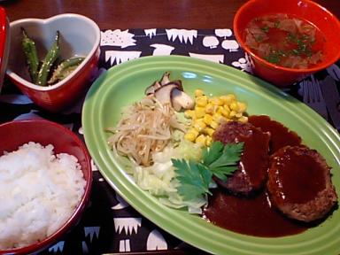 2009.07.30デミグラスハンバーグ&ししとうおくらポン酢＆レタススープ2