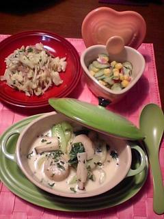 2009.01.13ホタテと野菜のクリーム煮&もや卵炒め&サラダ2