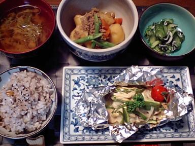 2009.06.02さごしの味噌マヨ焼き&肉じゃが&酢の物2
