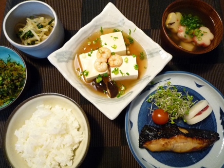 2010.1.18豆腐のえびあんかけ&かれいみりん漬＆もやしと小松菜のポン酢和え＆すいもの5