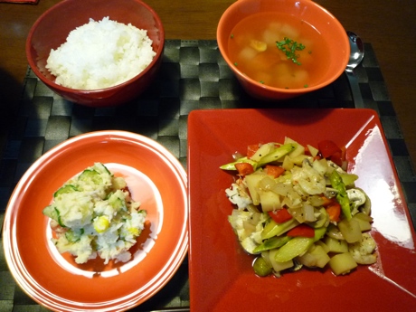 2010.8.17エビと野菜の白ワイン蒸し＆ポテトサラダ＆大根スープ5
