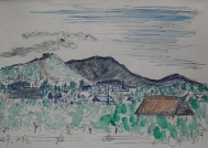 自宅から南側水彩画