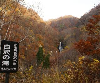 白沢の滝看板と秋.jpg