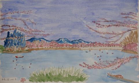 臥竜公園桜水彩画２００７