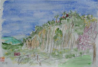 米子から北アルプス秋水彩画